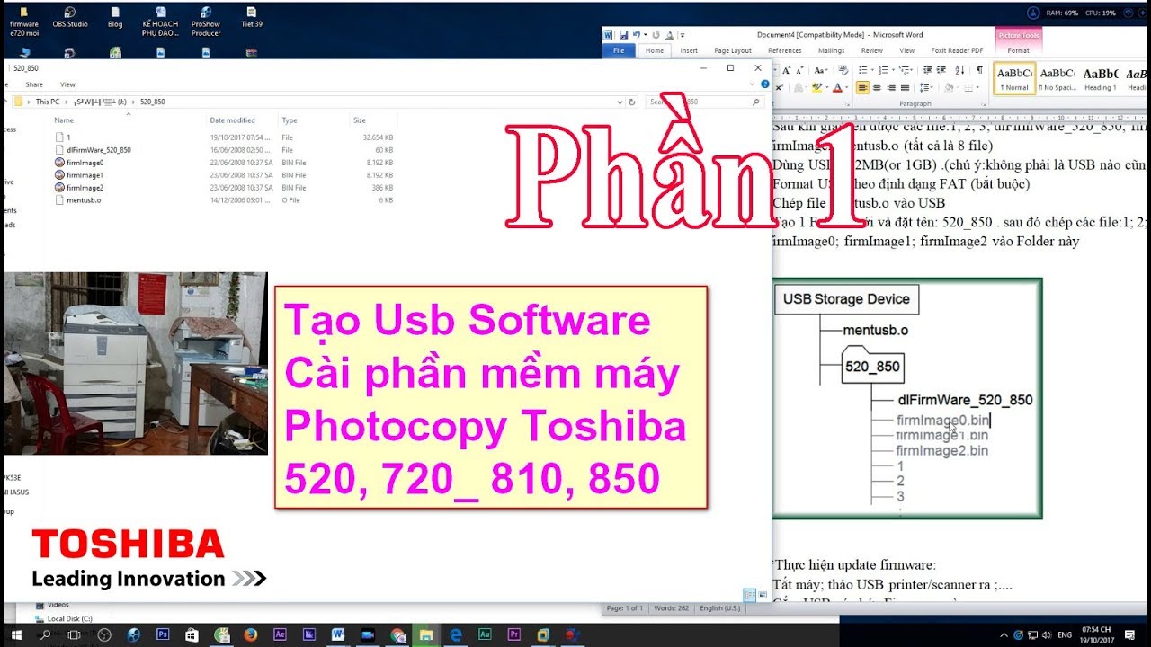Tạo Usb chạy phần mềm Firmware máy photo Toshiba 520, 720 .. 810, 850 Phần 1