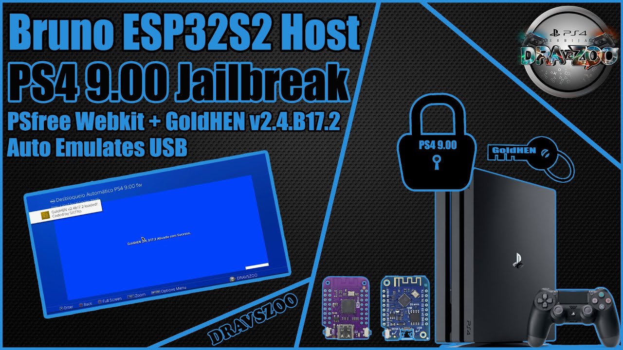 Bruno ESP32S2 Host for PS4 9.00 fw Auto Emulates USB | PSfree Webkit + GoldHEN v2.4.B17.2 | TESTING