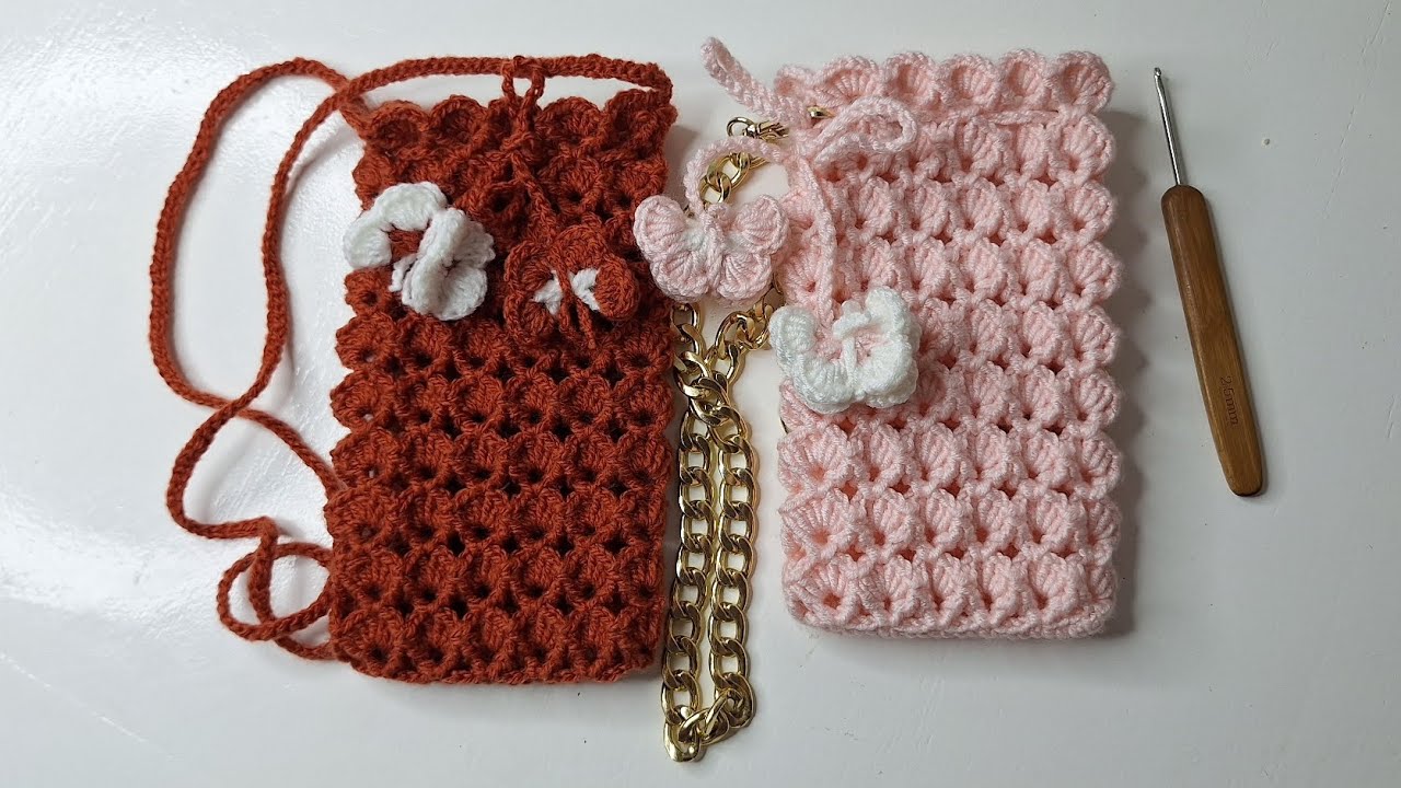 Distinctive and easy crochet phone case حقيبة هاتف سهلة ومميزة