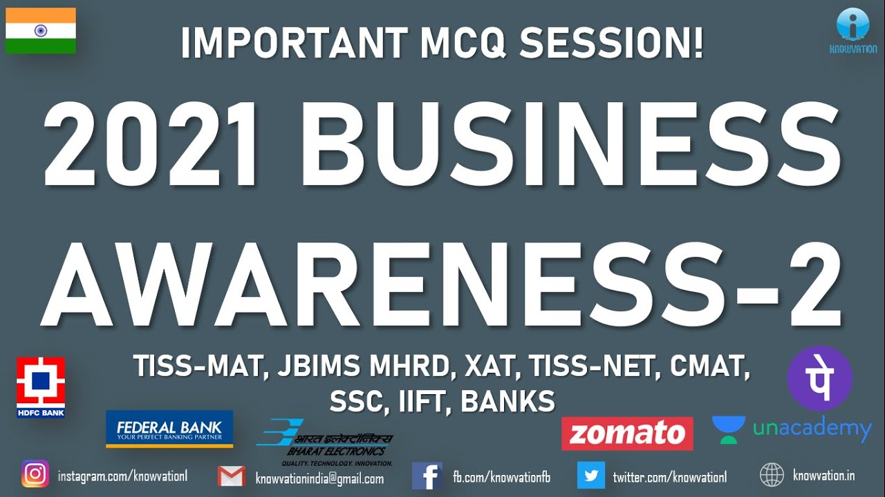 Business Awareness 2021 | MCQs | Part-2 Business Current Affairs | TISSMAT, IIFT, TISSNET, CMAT, XAT