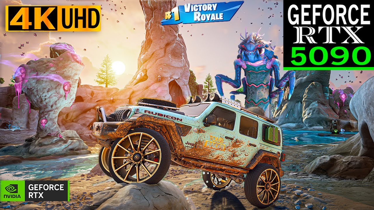 Fortnite (4K Max Graphics) LARA CROFT Skin + JEEP WRANGLER | RTX 5090 + RTX ON | Chapter 6 Season 4
