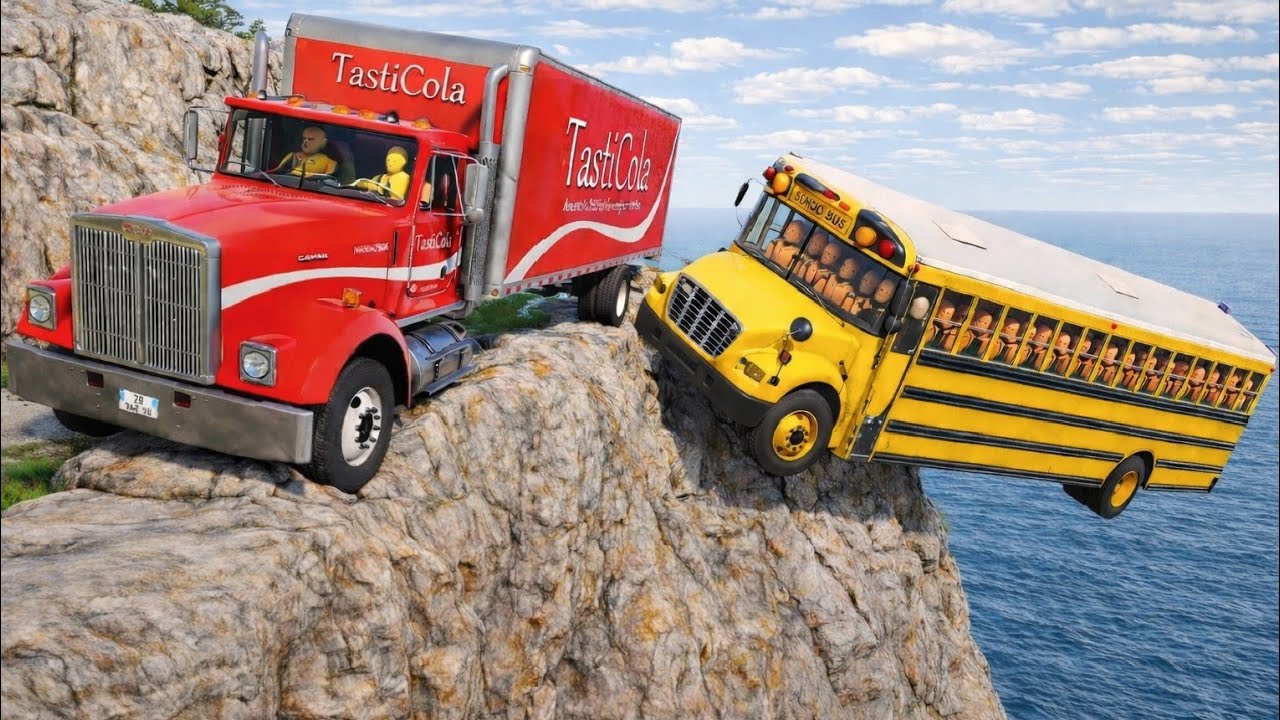 BeamNG.drive School Bus Crash Test 😱 | Dangerous Cliff Road Accident 🔥 #130