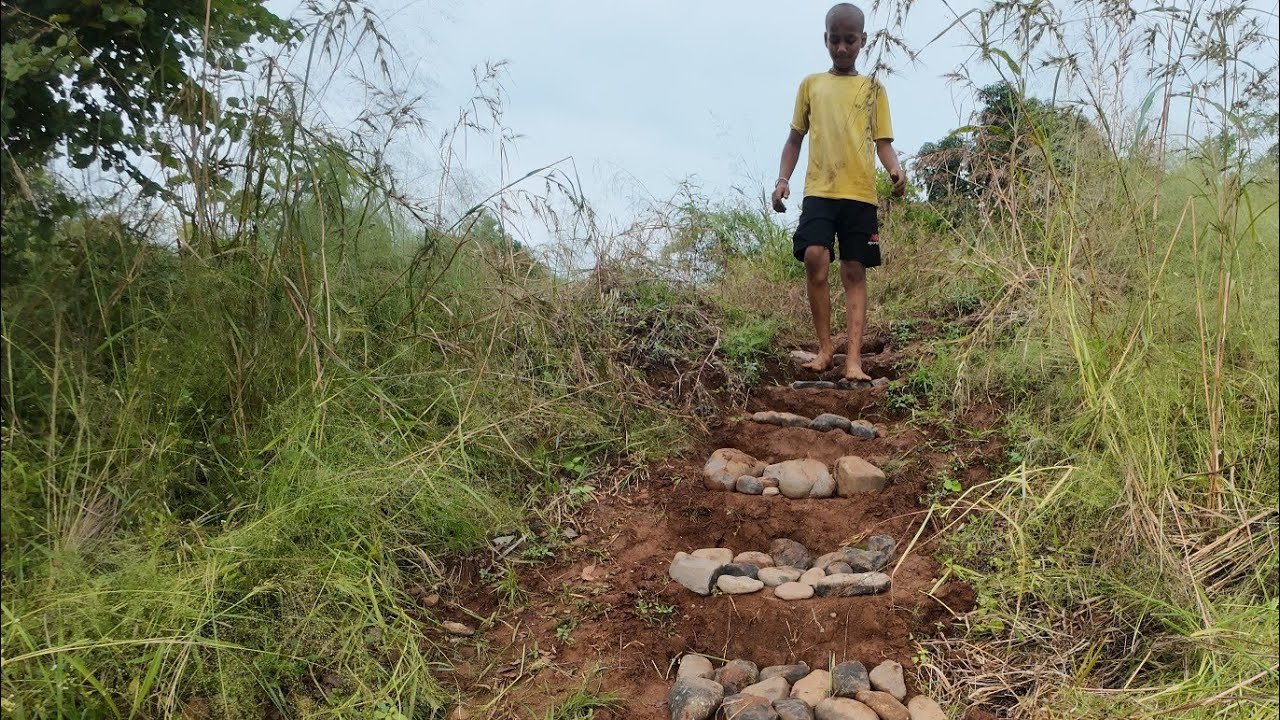 Making stairs from stones, Gurukul 