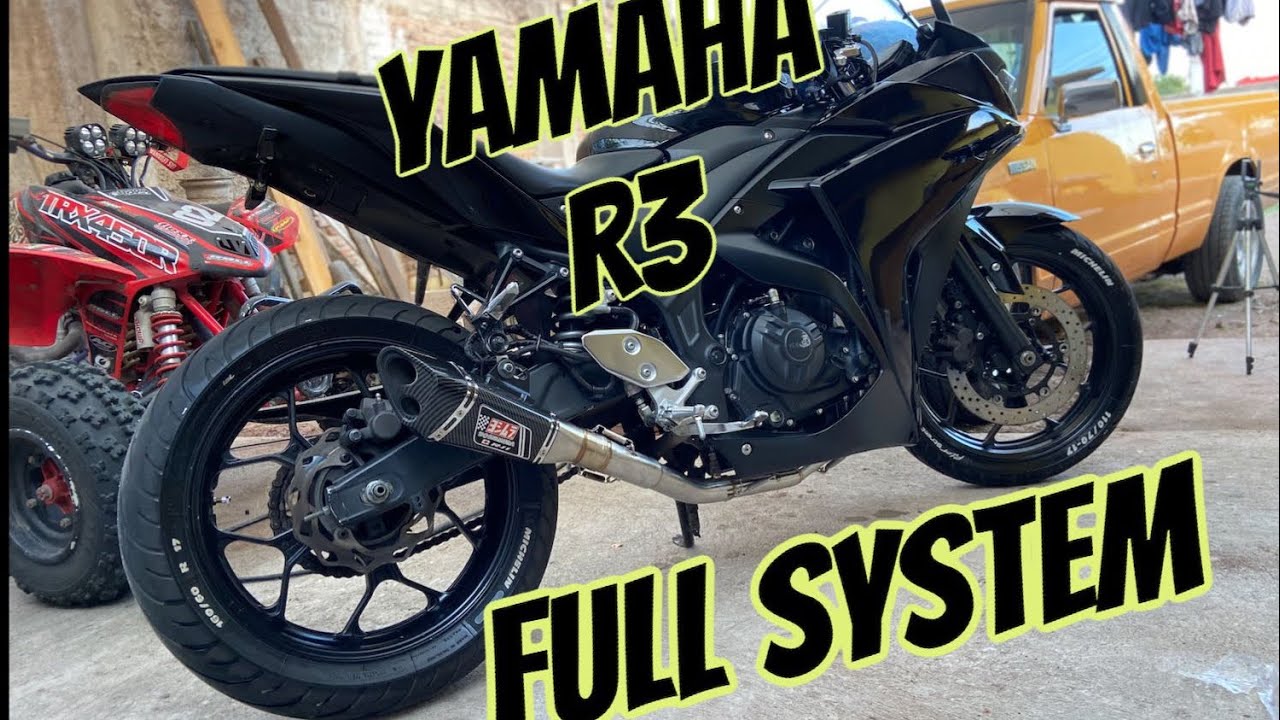 Yamaha r3 full system yoshimura (réplica) instalación de sistema completo.