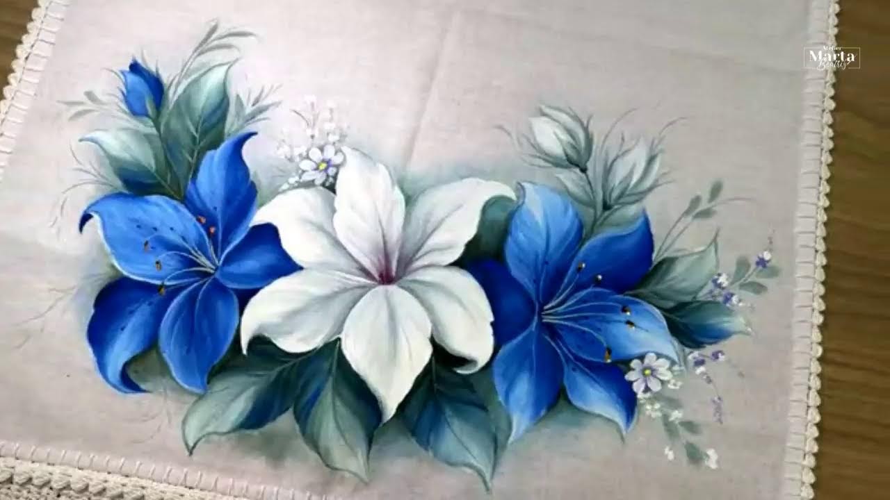 Como pintar arranjo com Lírios Azul e Branco- Café com arte #221
