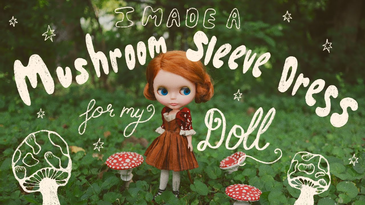 🍄 I made a cottagecore mushroom sleeve dress for my Blythe doll 🍄