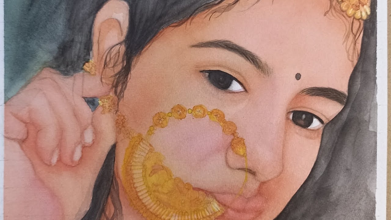 Watercolor Portrait Process – Soft Skin Tone & Details | Satisfying Art @Arjunartlocation 