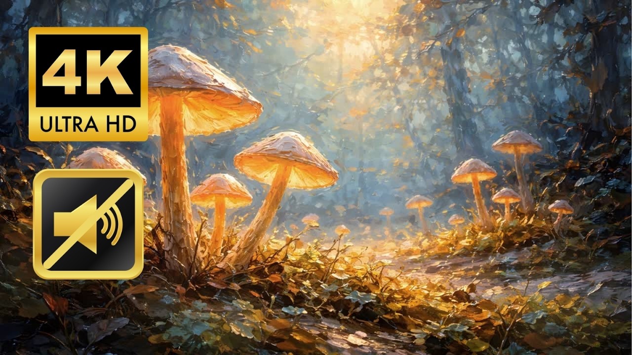 Nature Ambient Background Screensaver - Forest Mushroom Mute 3 Hour Looping Background | No Audio