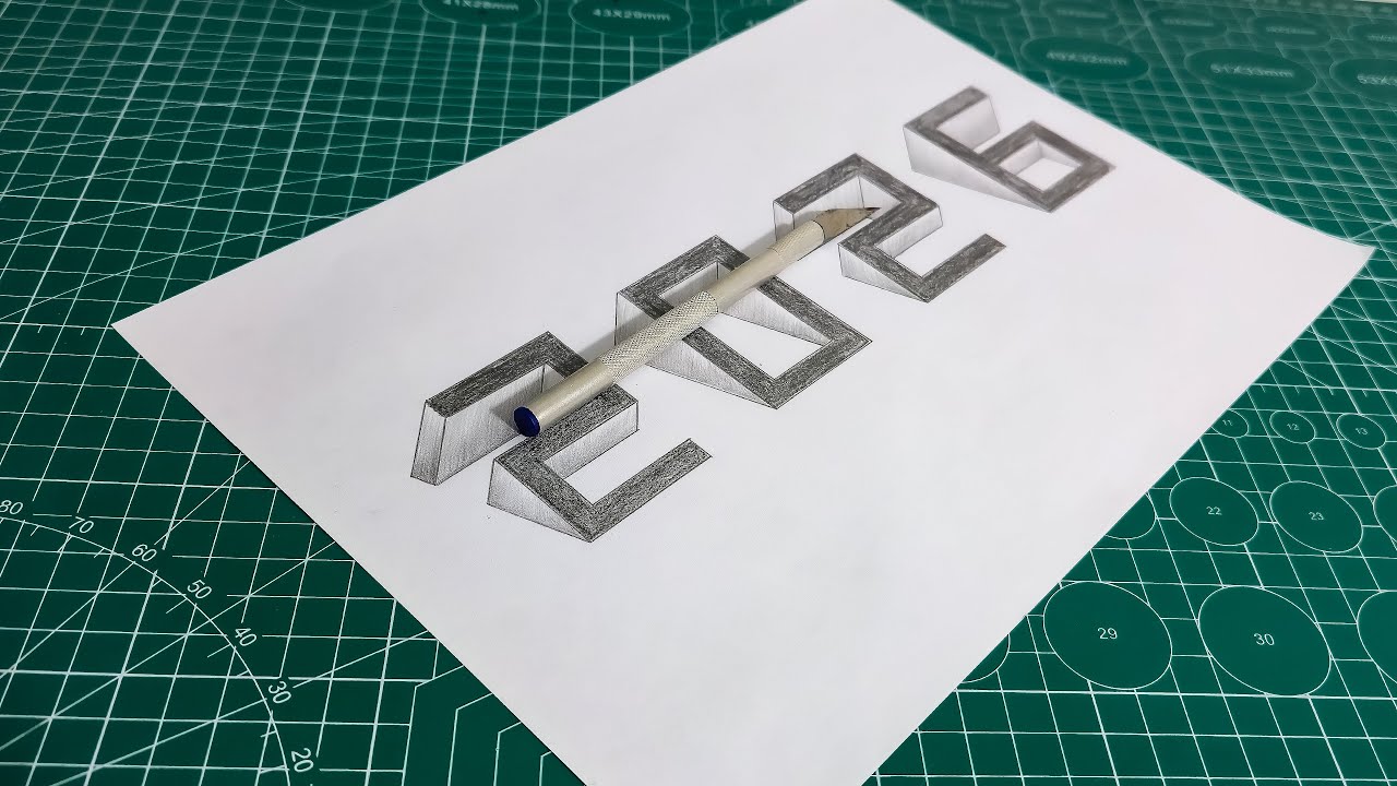 Realistic 3D '2026' Illusion with Pencil Piercing Through Paper | Mind-Blowing Optical Trick Art