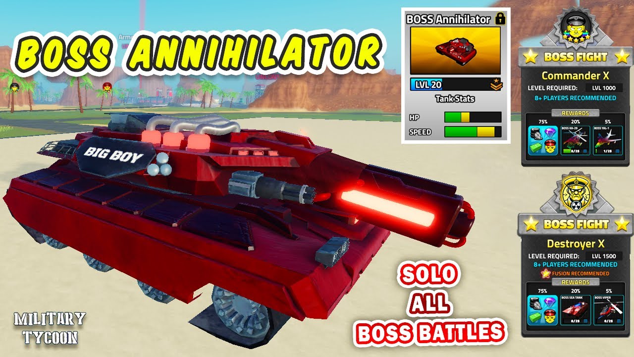 Витрина BOSS ANNIHILATOR | ОДИНОЧНЫЕ БОИ С БОССАМИ | Military Tycoon Roblox