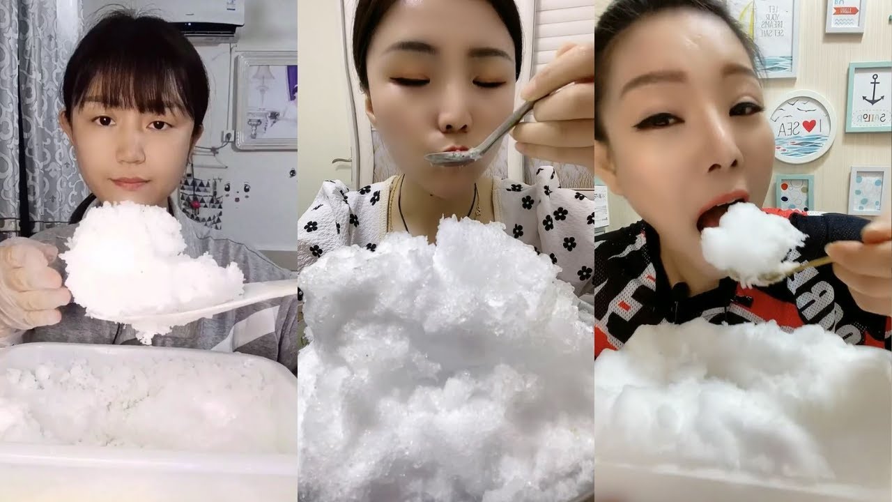 얼음ASMR 얼음먹방 FLUFFY POWDERY ICE BIG BITES CRUNCHY WHITE ICE EATING ASMR P224【咀嚼音】【 音フェチ】氷を食べる