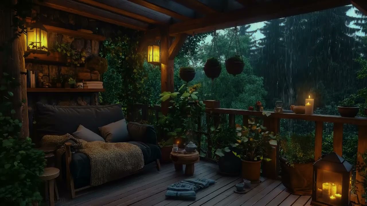Quiet Balcony in Night Rain 🌧️ Gentle Rain & Far Thunder | Relax, Heal & Sleep Deeply