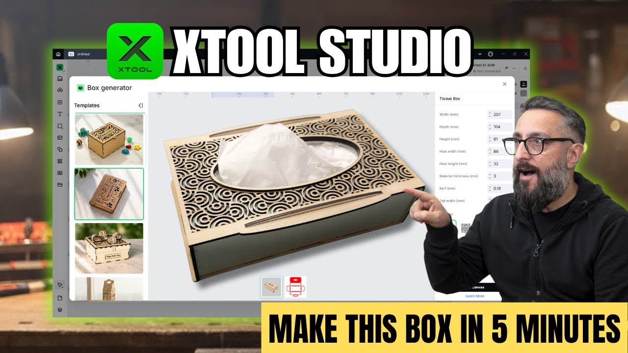 xTool Studio: すぐに使えるティッシュボックスをデザインする