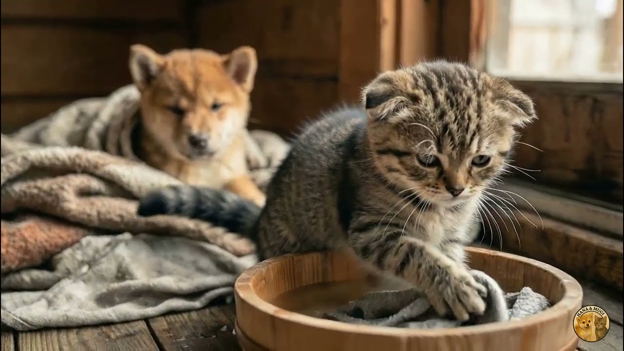 【犬と猫の日常】子猫のハナが熱を出した友だちの子犬ムギをお世話する