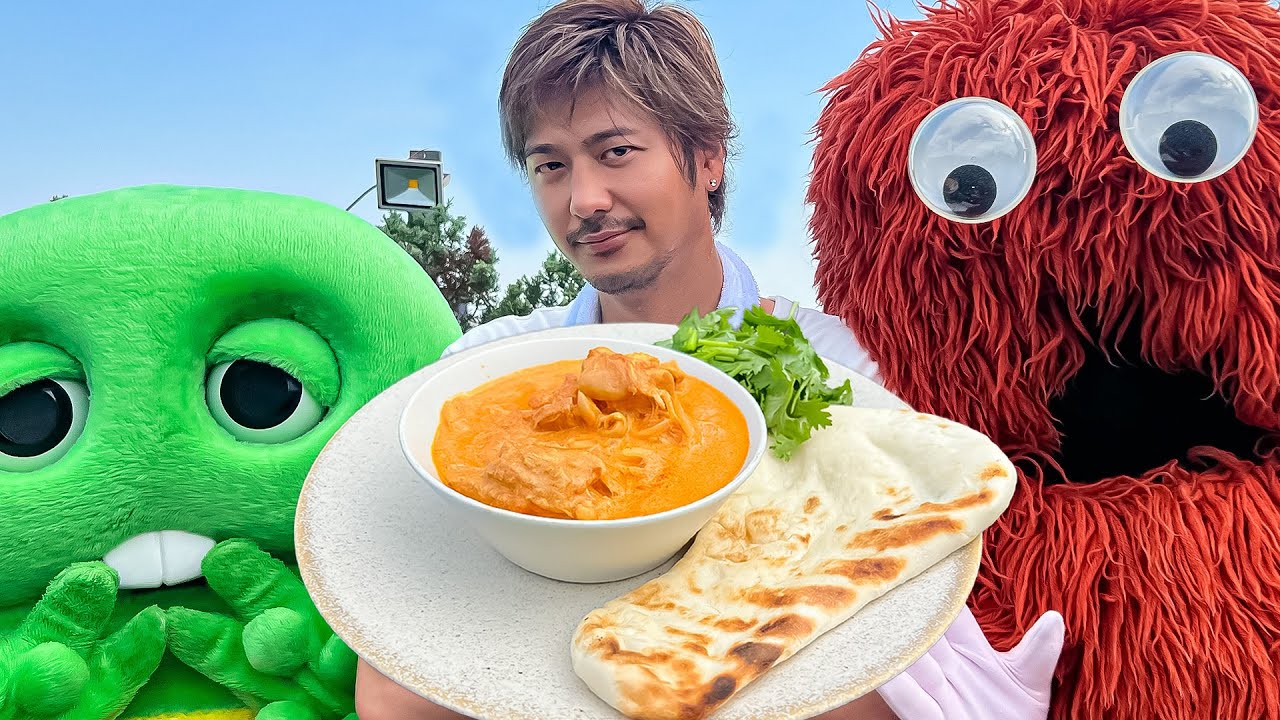【肉フェス企画】暑い中で食べるバターチキンカレーは最高だね！！青空の下でもこ先生といっしょにお料理したよ♪