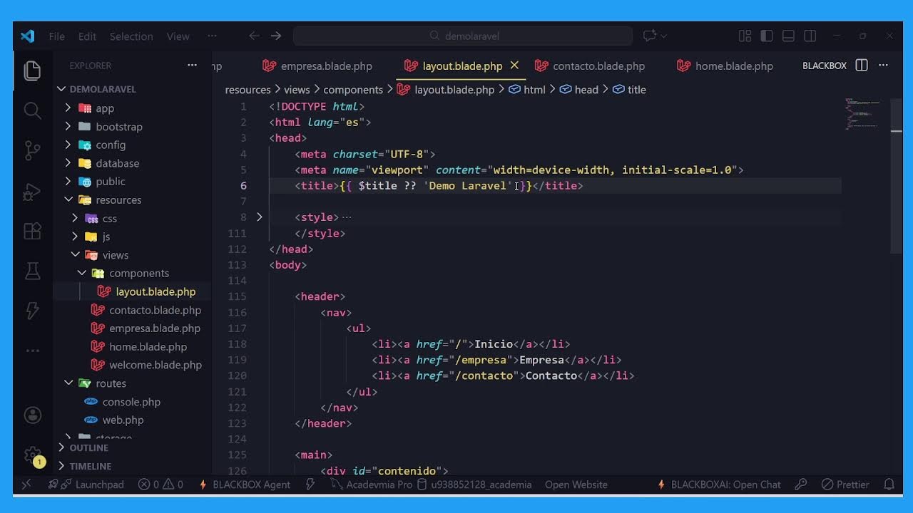 Componentes y Layout en laravel 12