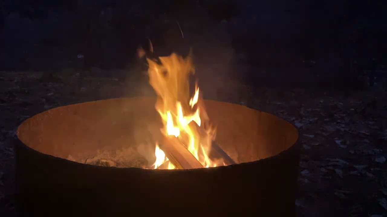 Night Campfire with flowing river in the background - 3 hours - No Music