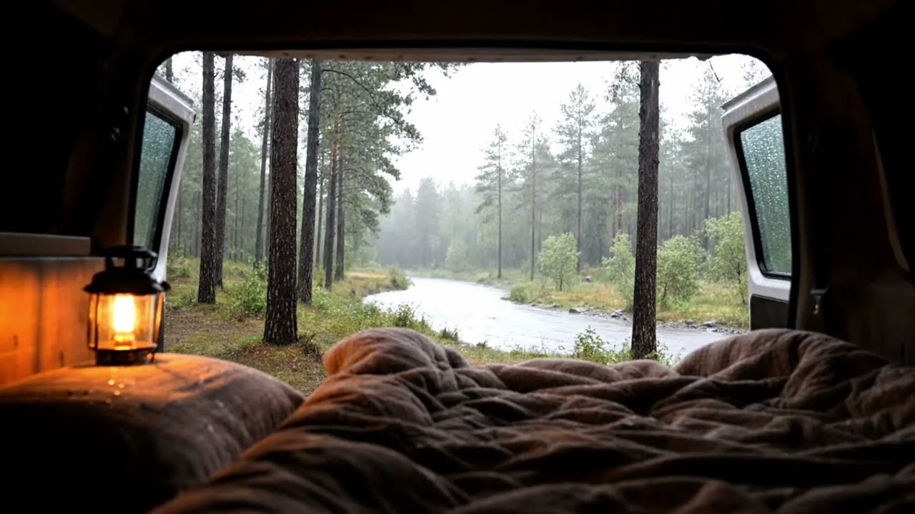 Heavy Rain in the Forest | Cozy Camper Van Ambience for Deep Sleep