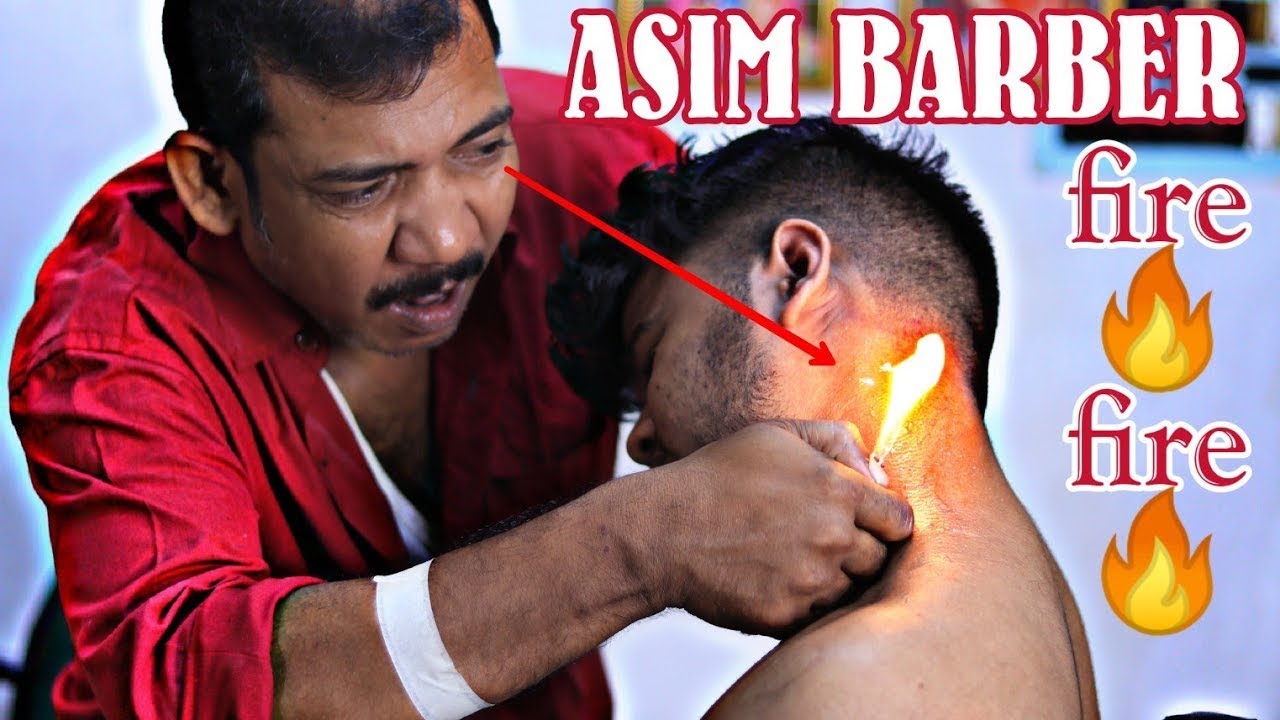 Fire burning🔥head shoulder massage by Asim barber | tingles tapping and scratching ASMR