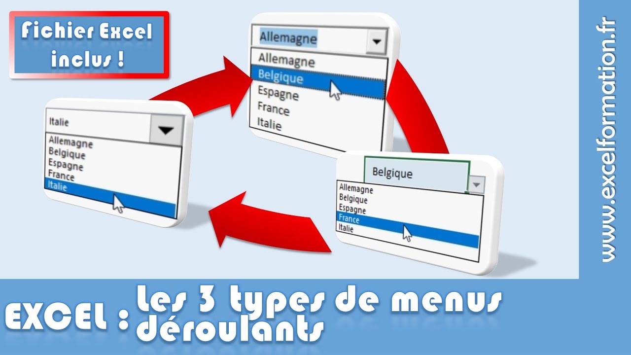 Les trois types de menus déroulants d'Excel