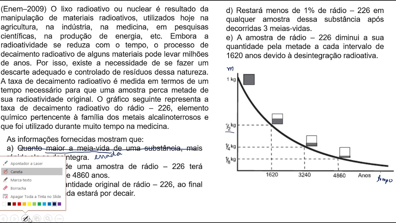 física nuclear decaimento radioativo meia vida parte V exercício resolvido