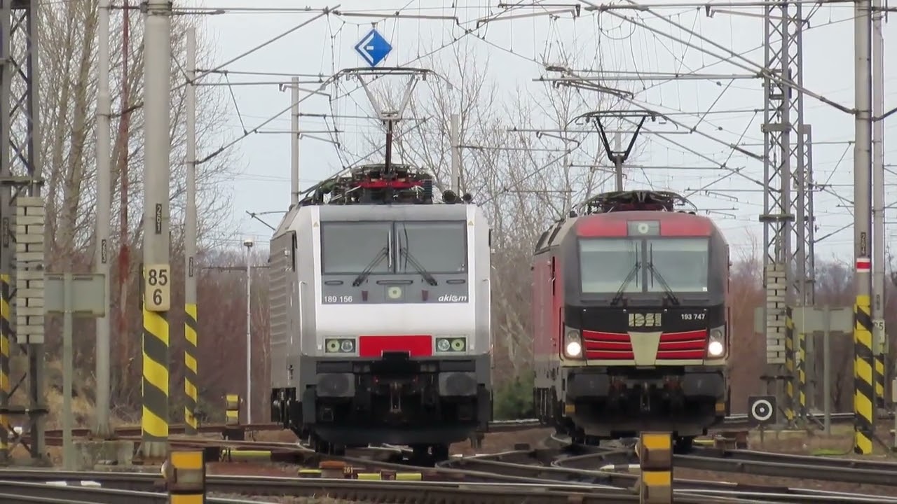 Bombardier TRAXX F140 MS 189 156 Akiem a Vectron 193 747  IDS Cargo na posunu. Břeclav 18.02.2023
