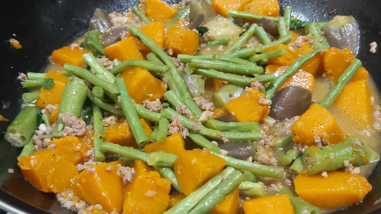 Giniling na karne kalabasa sitaw Okra talong
