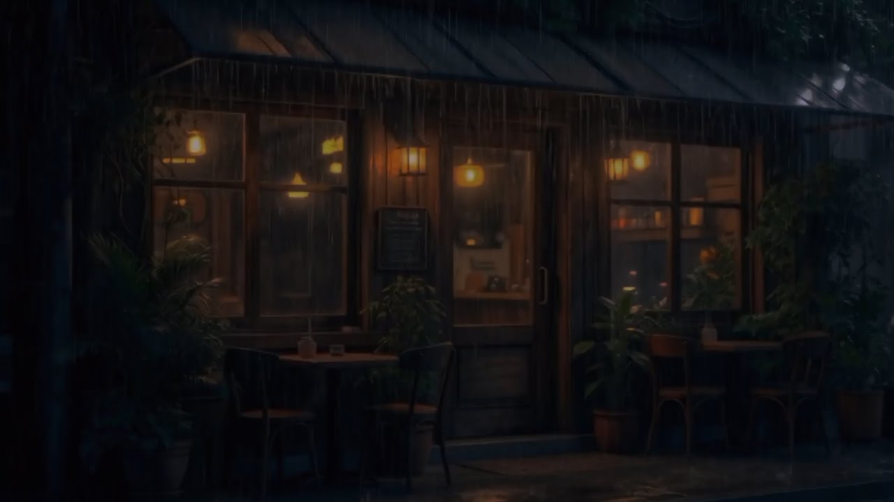 Calming Heavy Rain on Quiet Café Terrace for Deep Sleep & Relaxation ☕🌧️💤