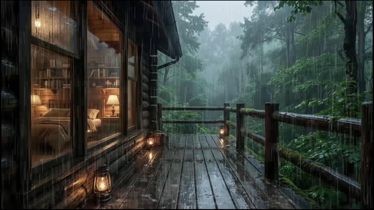 Night Rain Ambience in a Forest Cabin 🌲 Fall Asleep Fast | Insomnia Relief Sounds