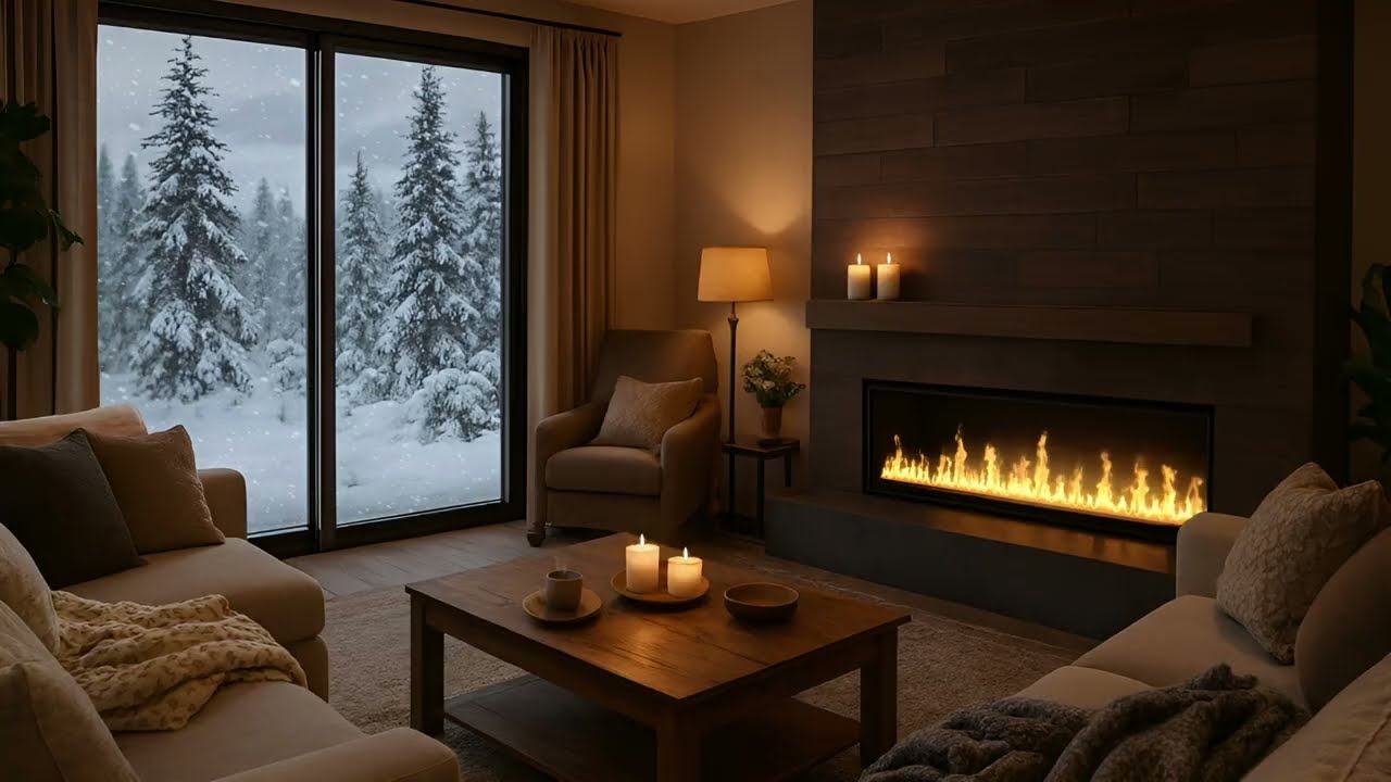 10 Hours Of  Snowing Outside & Fireplace Inside ❄️ Relaxing Sounds to Sleep, Study, or Focus | 4K