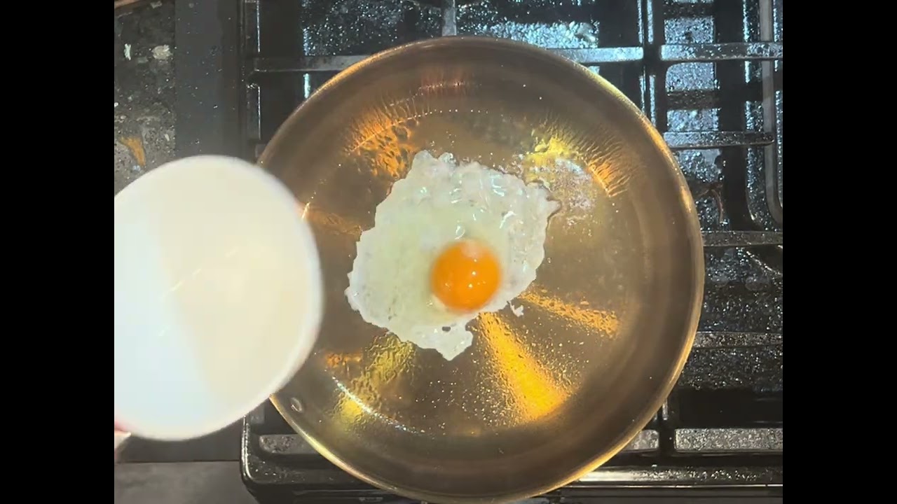 Fried egg test in the Strata Aluminum Clad Carbon Steel pan (first cook after initial seasoning)
