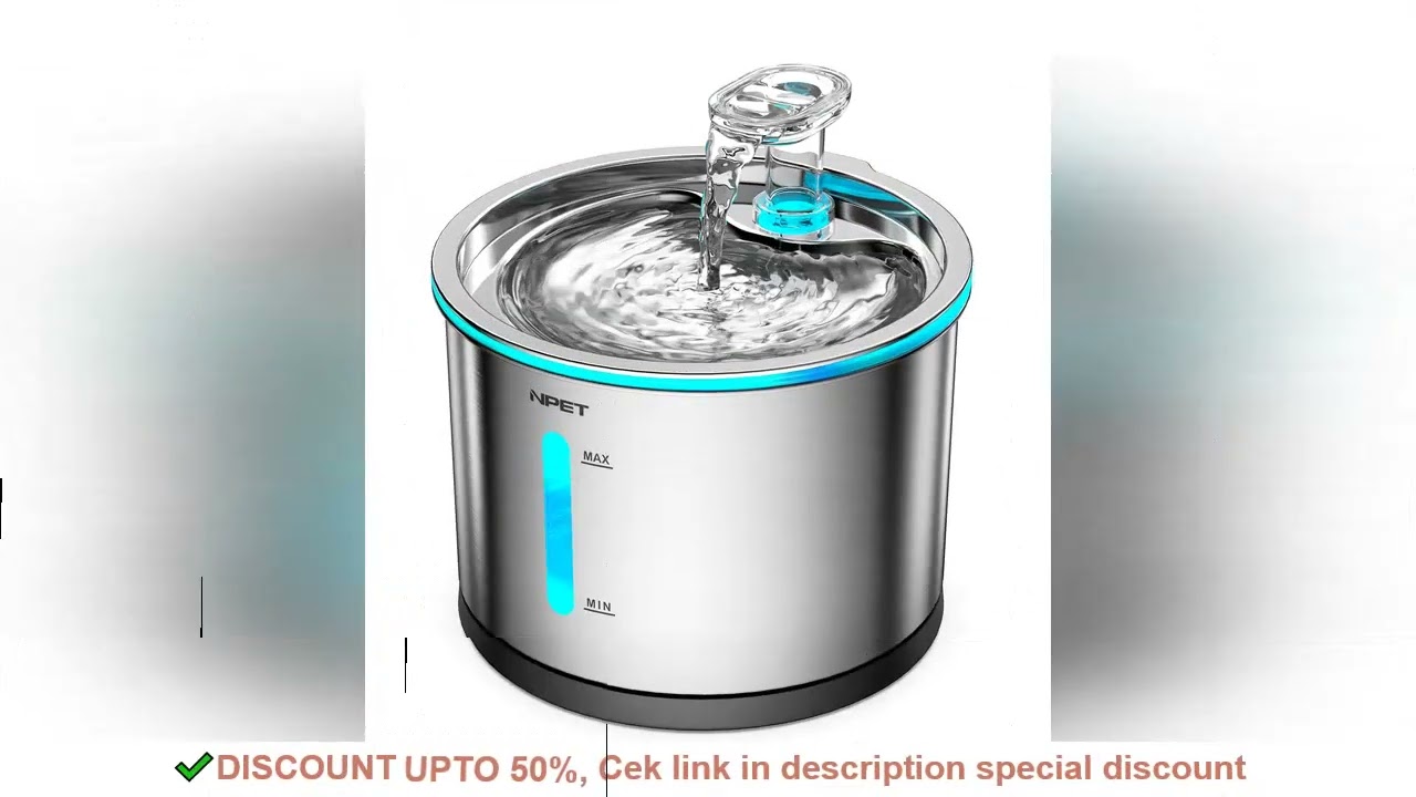 NPET Cat Water Fountain Stainless Steel, 50oz/1.5L Dishwasher Safe Pet Water Fountain with Visible W