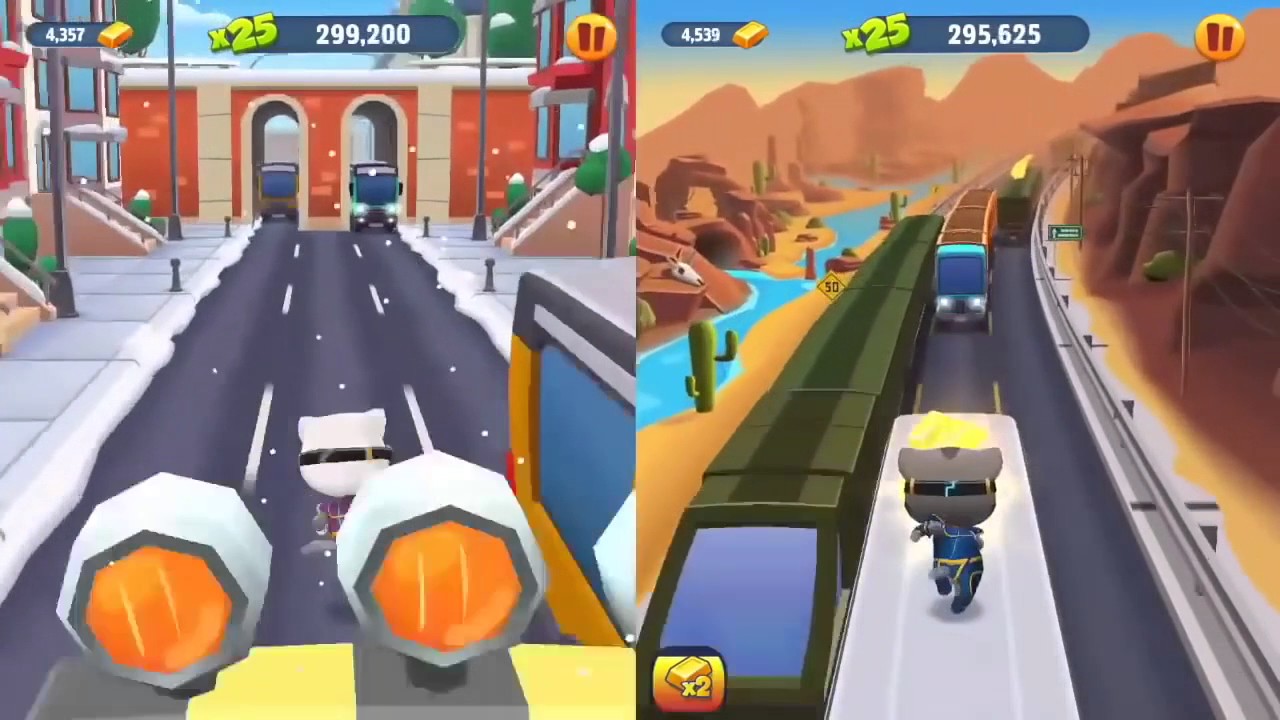 Talking Tom Gold Run ✔ Christmas Update Cyber Angela Versus Hyper Tom Backwards Running