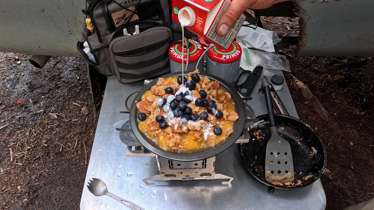 Stove Top Peach Cobbler Cooked on My Firebox Camping Stove + SUMO System with Gas