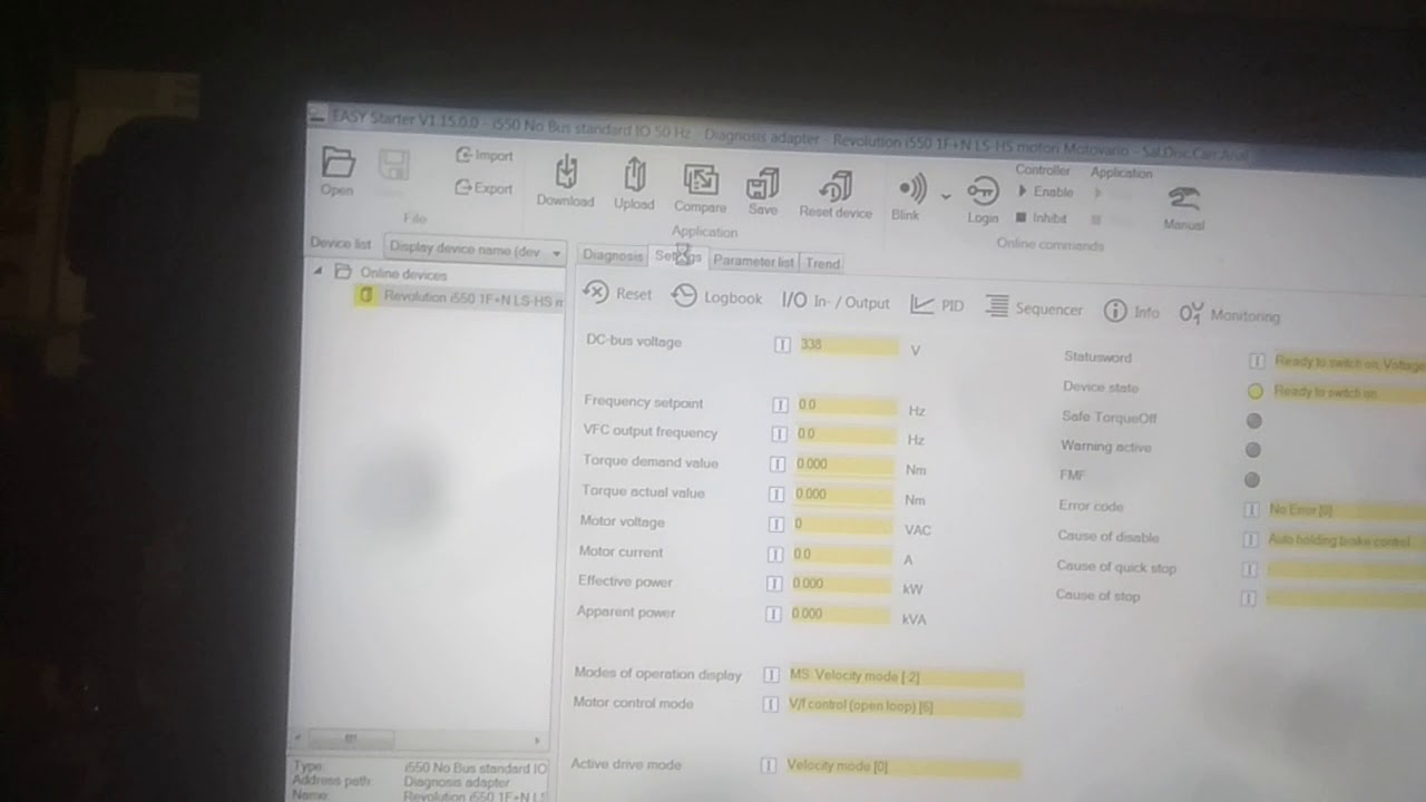 Lenze i550 drive upload