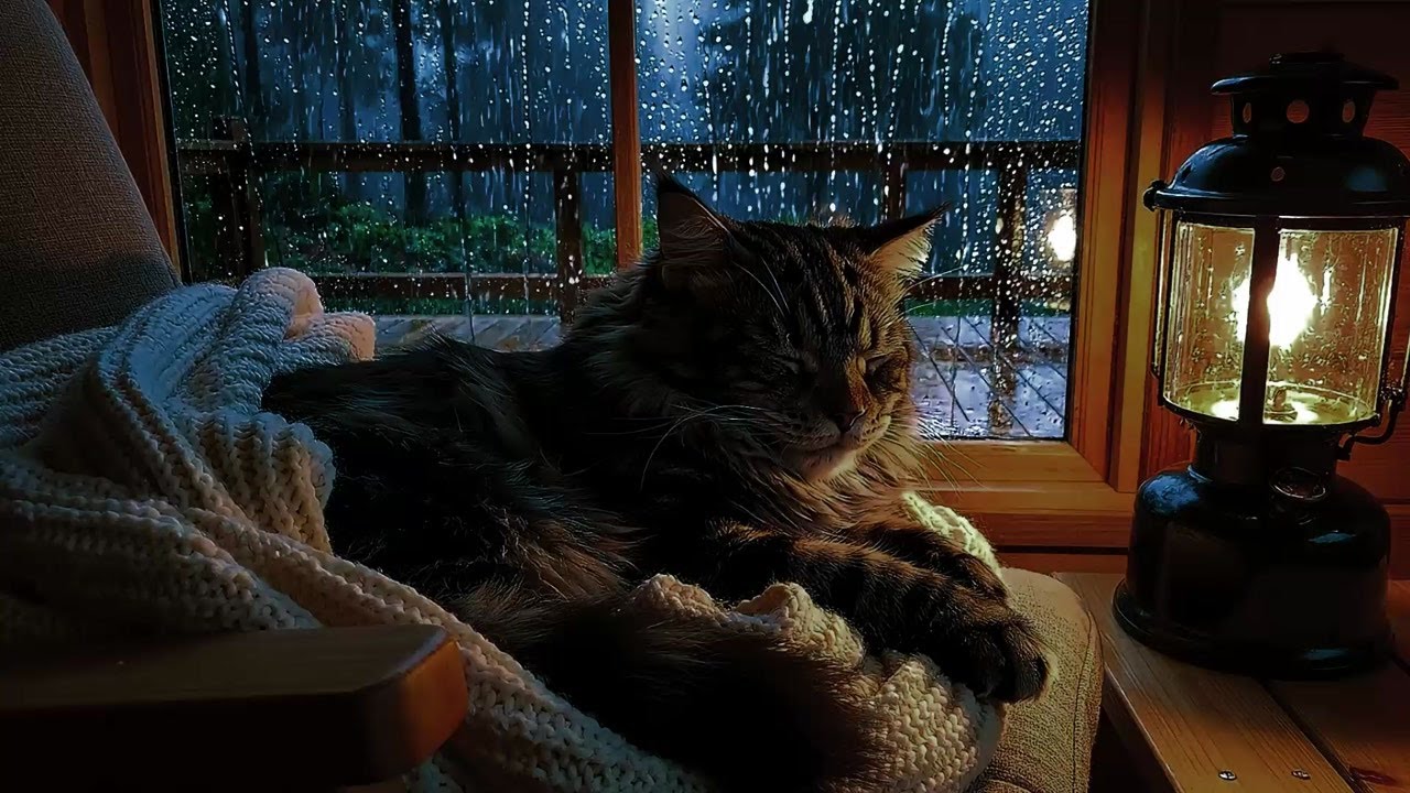 Ultimate Cozy Rain Ambience 🌧️ Sleeping Cat + Piano Music