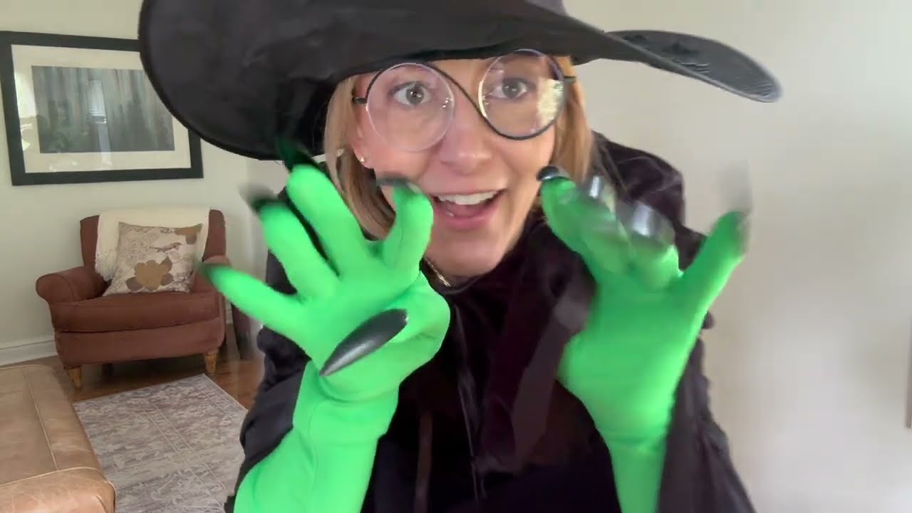 Wickedly Fun - Witch Costume with Hat, Cape, Glasses, Gloves - by UQJE