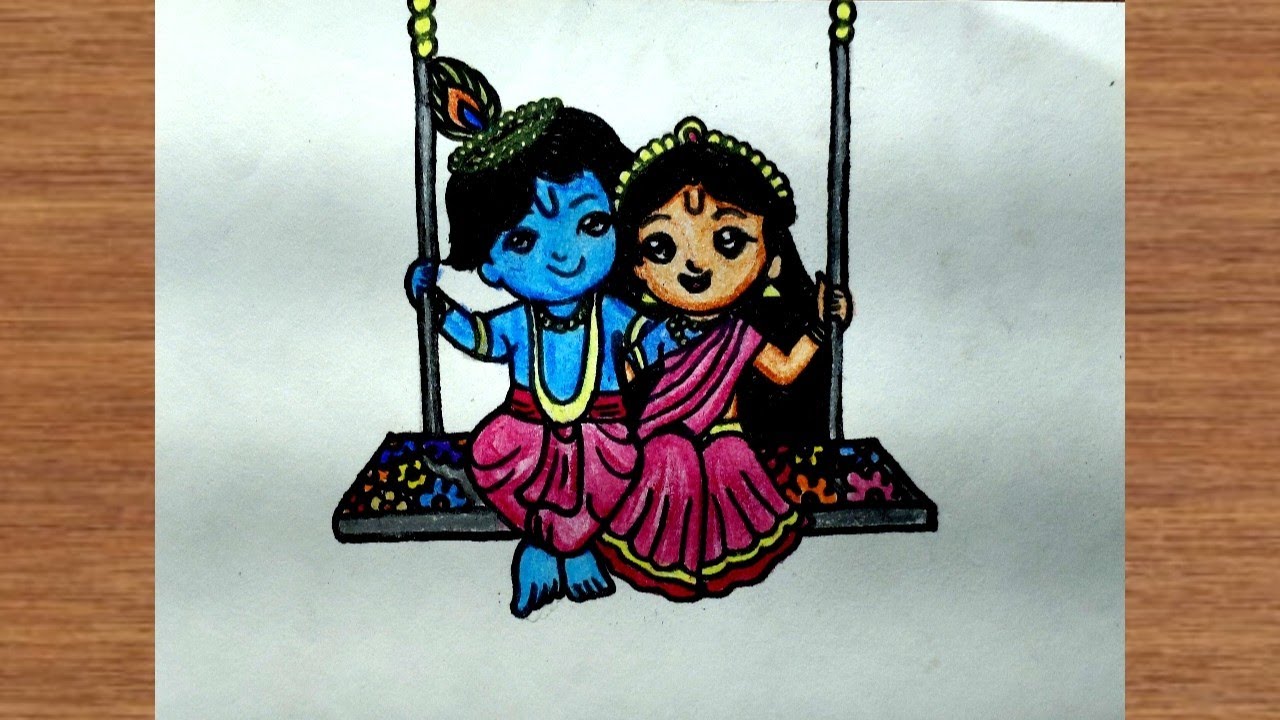 Jhulan special radha krishna drawing... 🙏🏻🙏🏻🌻✨#howtodraw #drawing #easy#coloring.. 🙏🏻
