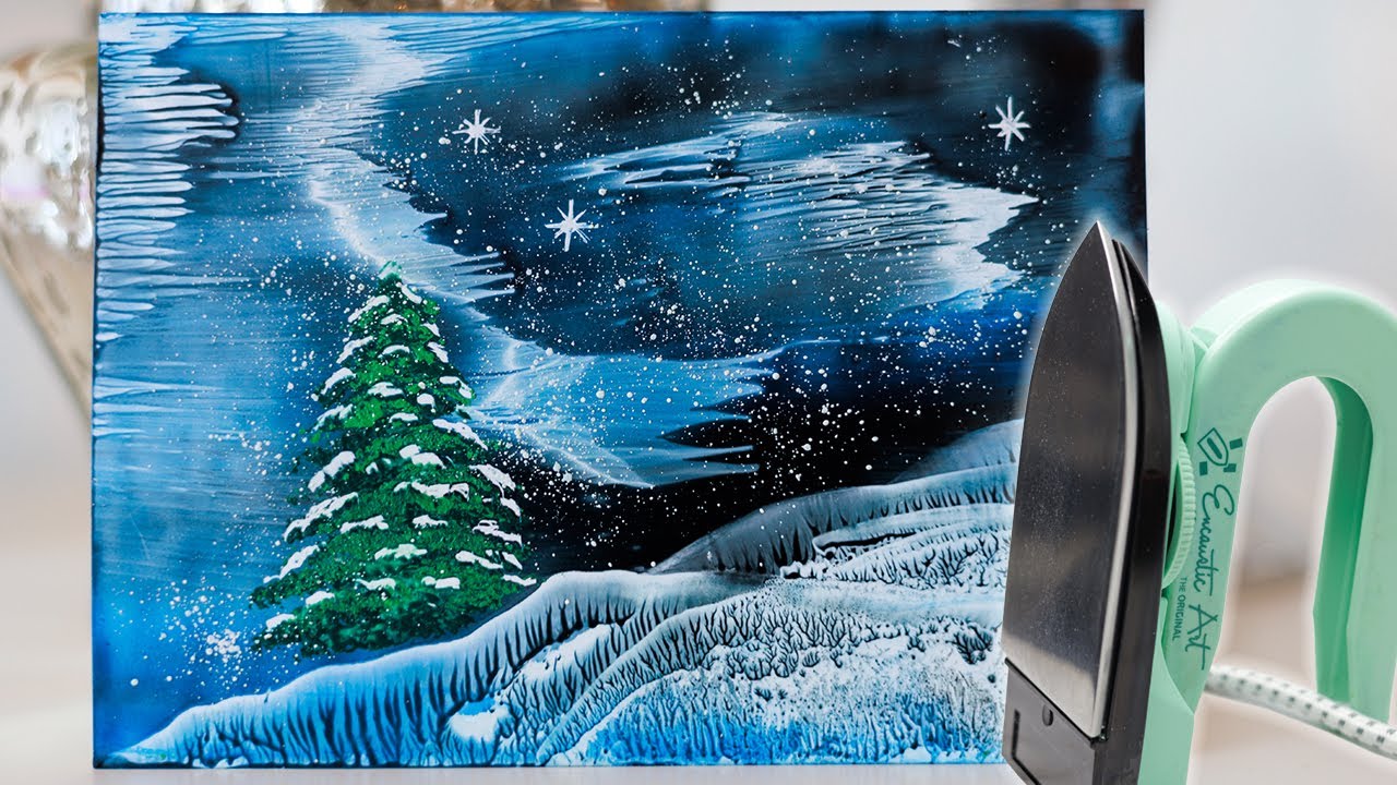 Encaustic - Tanne im Schnee - Winterstimmung
