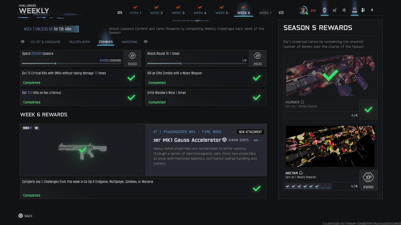 Completing the s5 week 6 challenges in bo7 Zombies