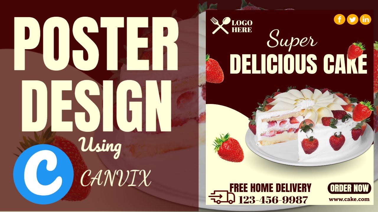 How to Design Poster Using Canvix | Poster Design (Strawberry Cake Service)