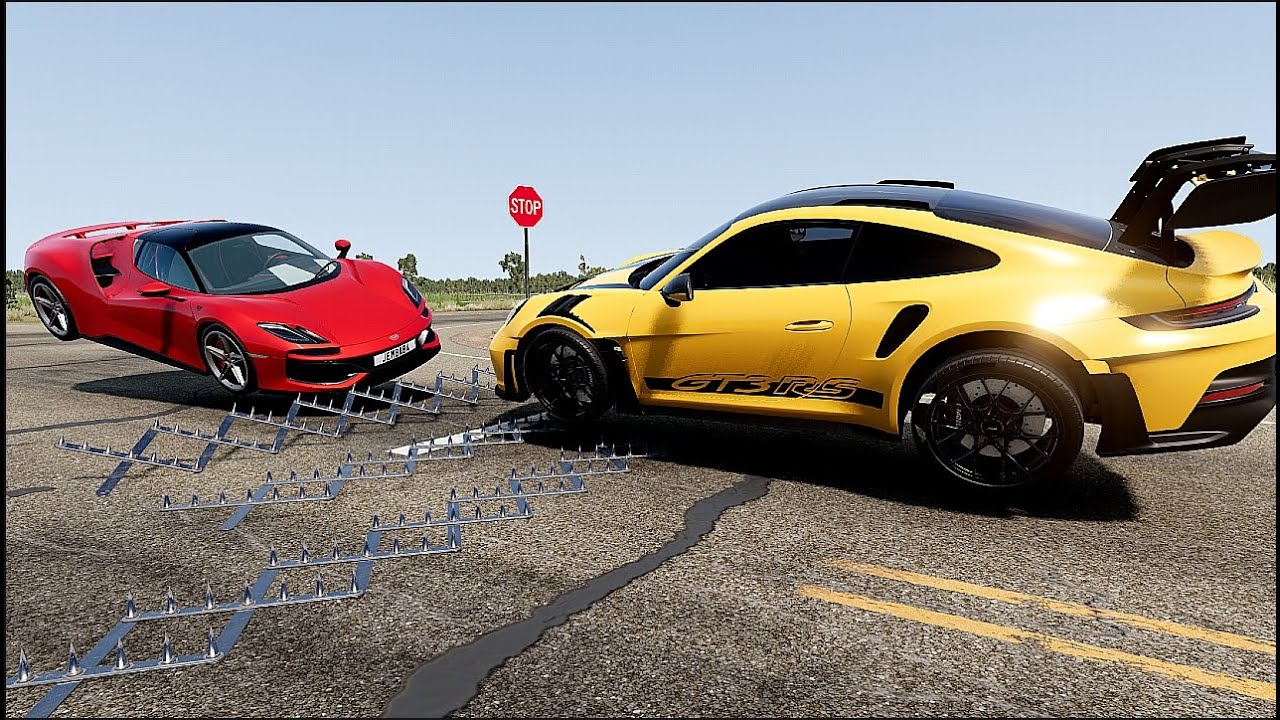 Massive Spike Strip High Speed Realistic Car Crashes #7 BeamNG Drive