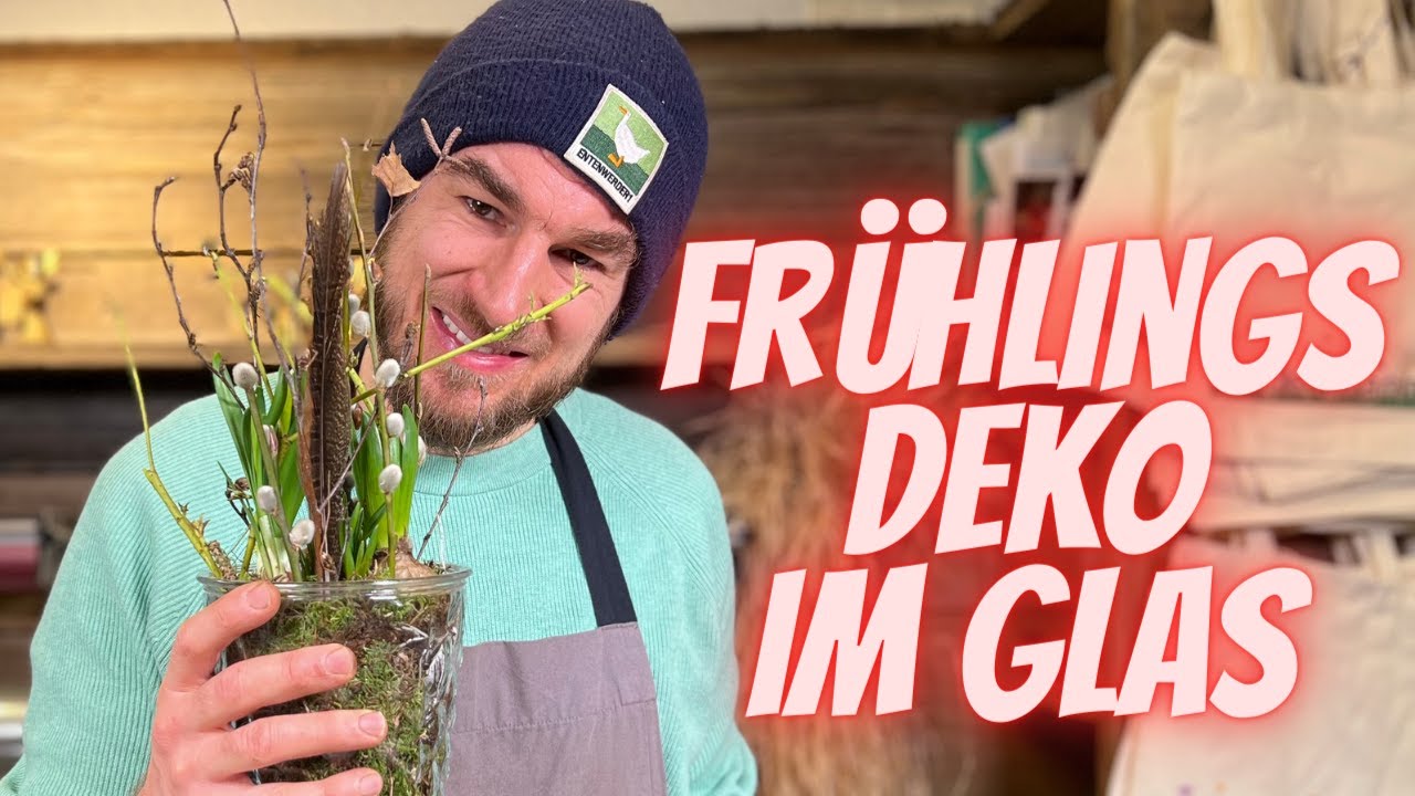 Frühlingsdekoration selber machen - Deko Idee im Glas mit Frühlingspflanzen