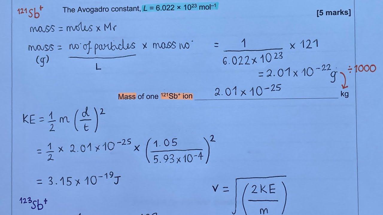Worked exam answer - AQA AS / A level time of flight mass spectrometry calculation question