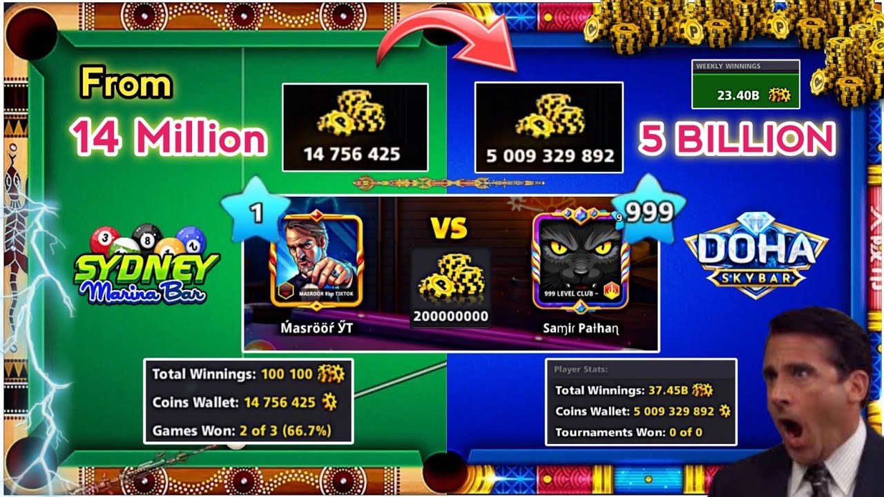 From 14 Million to 5 BILLION Coins - OMG 😎 Level 6 to 144 👏 Sydney to Osaka 200M in 8 ball pool