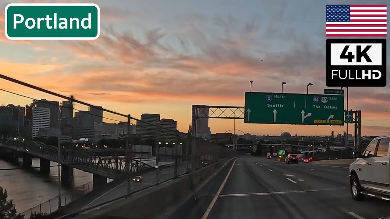 Sunset Freeway Drive in Portland, Oregon USA | 4K ASMR Scenic Drive