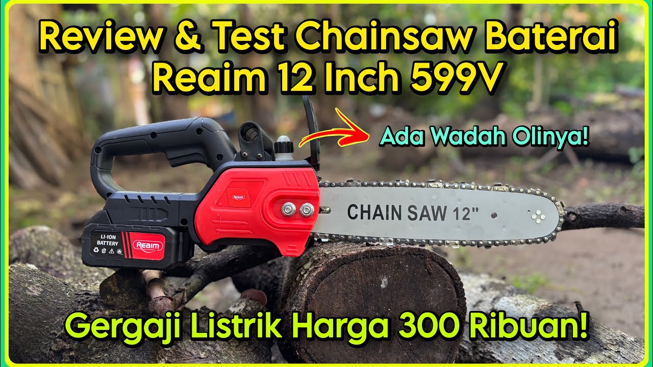 Review & Test Chainsaw Baterai REAIM 12 Inch 599V | Gergaji Listrik Cordless Murah Harga 300 Ribuan
