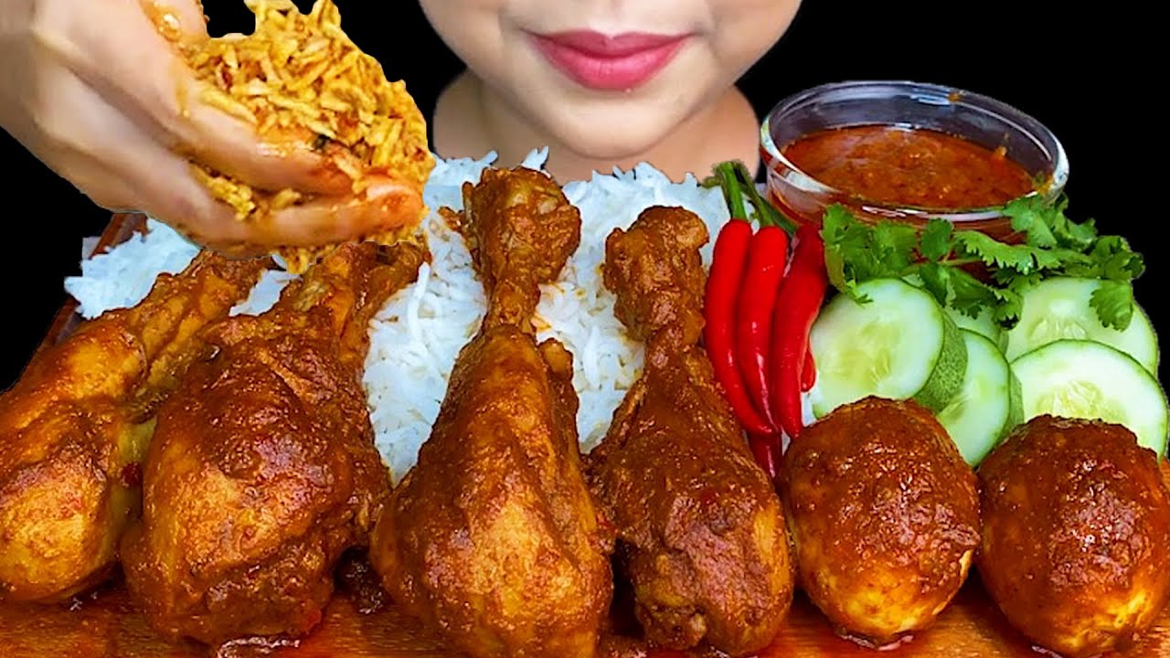 MUKBANG EATING||HOMEMADE BUTTER CHICKEN, CHICKEN EGG & WHITE RICE