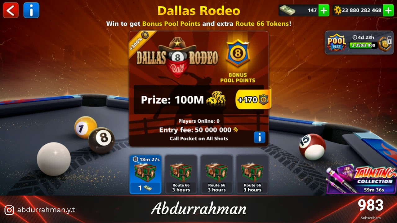 🔴 LIVE 🎱 DALLAS RODEO 🤠 Route 66 Season 🪧 8 Ball Pool