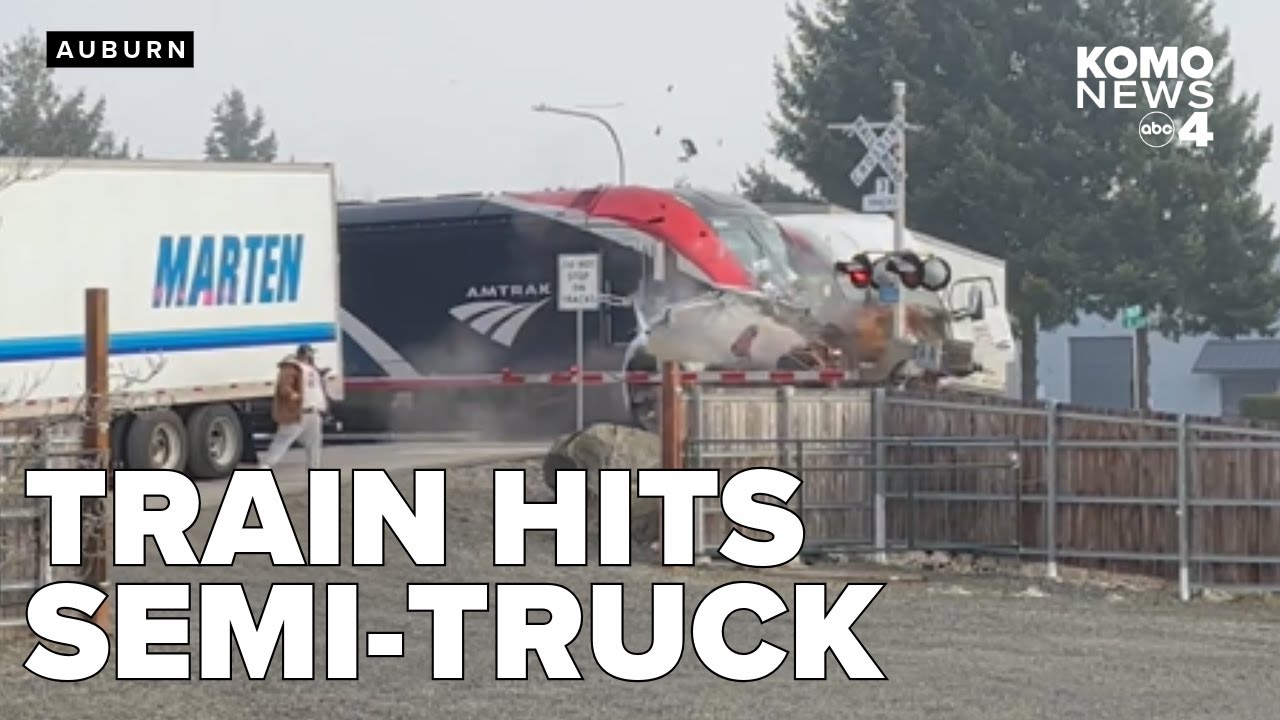 Amtrak train slams into semi-truck stuck on railroad tracks